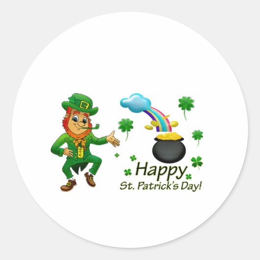 Happy Saint Patrick's Day Leprechaun Rainbow  ラウンドシール (正面)