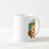 Happy Samoyed Walk by the City Waterfront コーヒーマグカップ (正面右)