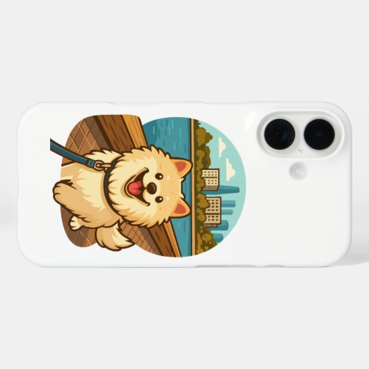 Happy Samoyed Walk by the City Waterfront Case-Mate iPhoneケース (裏面 (横))