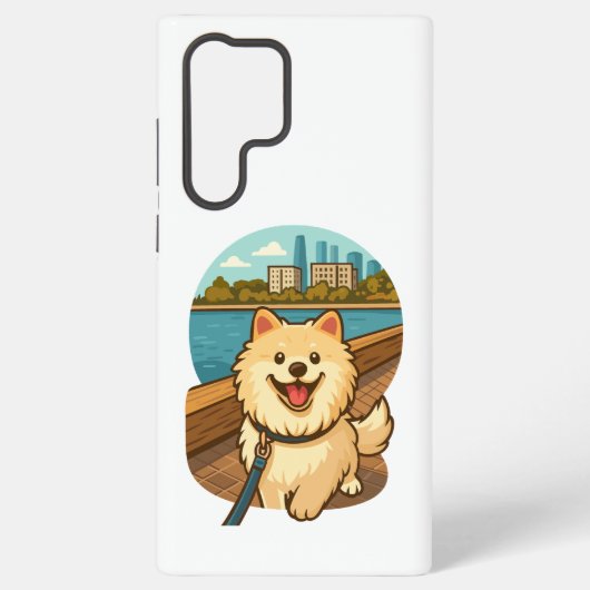 Happy Samoyed Walk by the City Waterfront Samsung Galaxyケース (裏面)