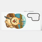 Happy Samoyed Walk by the City Waterfront Samsung Galaxyケース (裏面横)