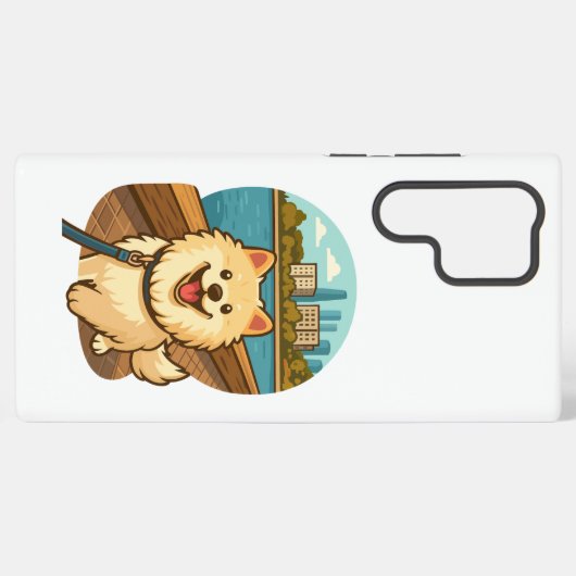 Happy Samoyed Walk by the City Waterfront Samsung Galaxyケース (裏面横)