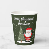 Happy Santa Claus cartoon with Christmas tree 紙コップ (正面)