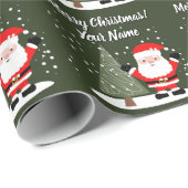 Happy Santa Claus cartoon with Christmas tree kids ラッピングペーパー (ロールコーナー)