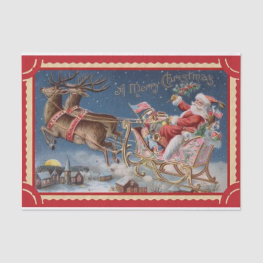 Happy Santa Claus in His Sleigh with Reindeers 薄葉紙 (正面)