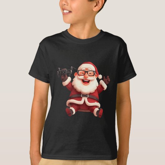 Happy Santa Claus With Drone For Lots And Drones L Tシャツ (正面)