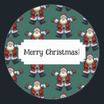 Happy Santa Father Christmas Pixel Art Pattern ラウンドシール<br><div class="desc">クリスマスのラッピングや封筒をスタイルでシールし、スタージャンプを行う父忙しクリスマスの繰り返しをフィーチャー。レトロ描なピクセルアートスタイルで伝統的、サンタクロースは赤いスーツと白い毛皮のトリム、黒いブーツと金ゴールドのバックル、茶色の革のミトンと完全な毛の深い髭を持つベルトで飾られた。デフォルトの「Merry Christmas!」文字を好みの名前、キャプション、またはメッセージに変更する。PixelPatternsストアでは、マッチング包装紙、ティッシュペーパー、ギフトラベルを利用できる。</div>