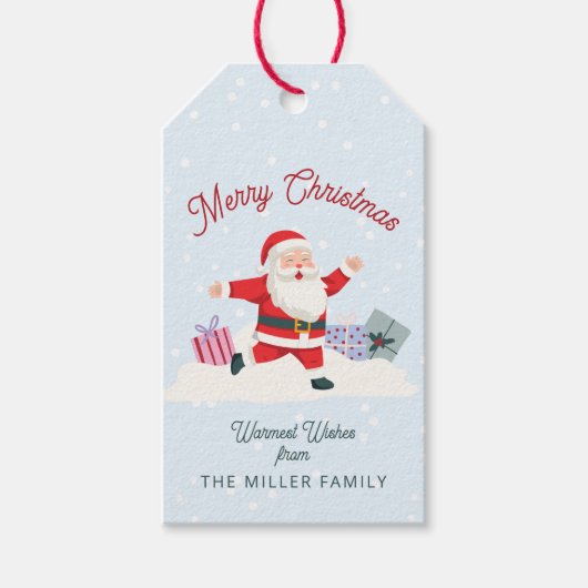 Happy Santa, light blue Christmas ギフトタグ (正面)