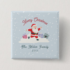 Happy Santa, light blue Christmas 缶バッジ