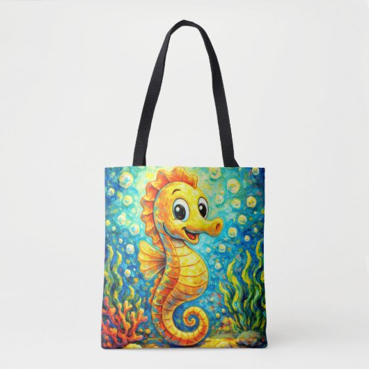 Happy Seahorse Underwater Art - Kids Ocean トートバッグ (正面)