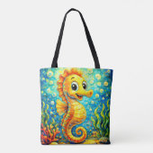 Happy Seahorse Underwater Art - Kids Ocean トートバッグ (裏面)