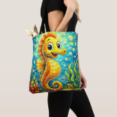 Happy Seahorse Underwater Art - Kids Ocean トートバッグ (クローズアップ)