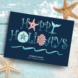 Happy Seashore | ビーチの貝殻ネイビークリスマス シーズンカード