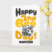 Happy Second Bee Day Birthday Honey Bee カード (黄色い花)