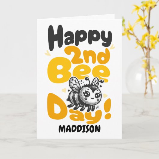 Happy Second Bee Day Birthday Honey Bee カード (黄色い花)