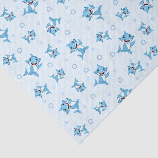 Happy Shark Family patterned Blue 薄葉紙 (詳細)