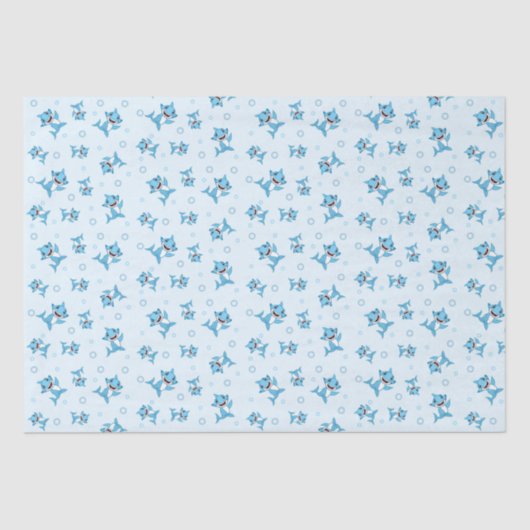 Happy Shark Family patterned Blue 薄葉紙 (正面)