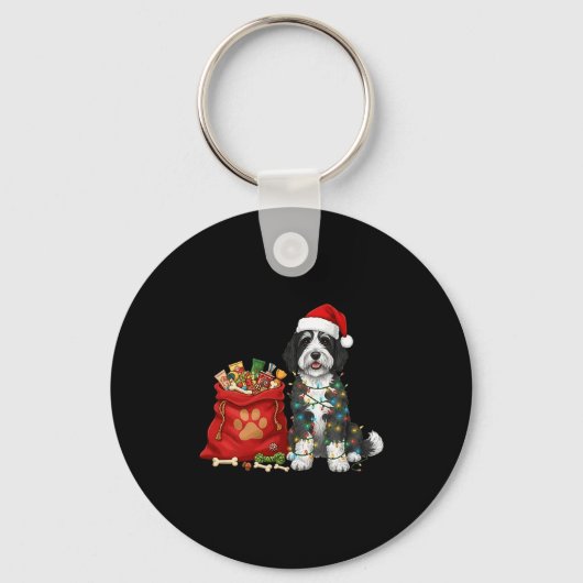 Happy Sheepadoodle Christmas Lights Dog Mom Sheepa キーホルダー (正面)
