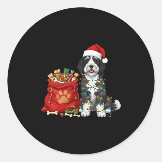 Happy Sheepadoodle Christmas Lights Dog Mom Sheepa ラウンドシール (正面)