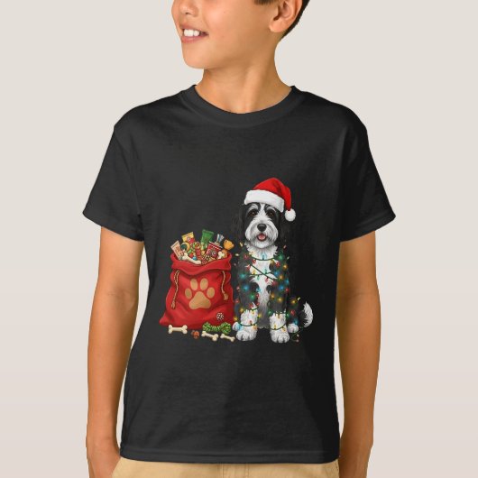 Happy Sheepadoodle Christmas Lights Dog Mom Sheepa Tシャツ (正面)