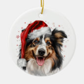 Happy Sheltie Dog Christmas Personalized セラミックオーナメント (正面)