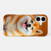 Happy Shiba Inu in Autumn Leaves Phone Case iPhone 16ケース (裏面横)