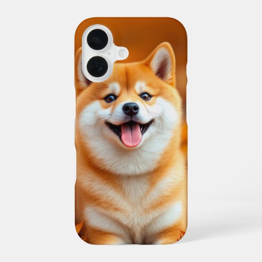 Happy Shiba Inu in Autumn Leaves Phone Case iPhone 16ケース (裏面)