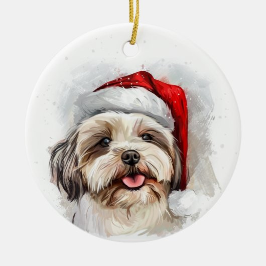 Happy Shih Tzu Dog Christmas Personalized セラミックオーナメント (正面)