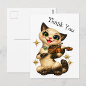 Happy Siamese Cat Playing Violin Retro Thank You ポストカード (正面/裏面)