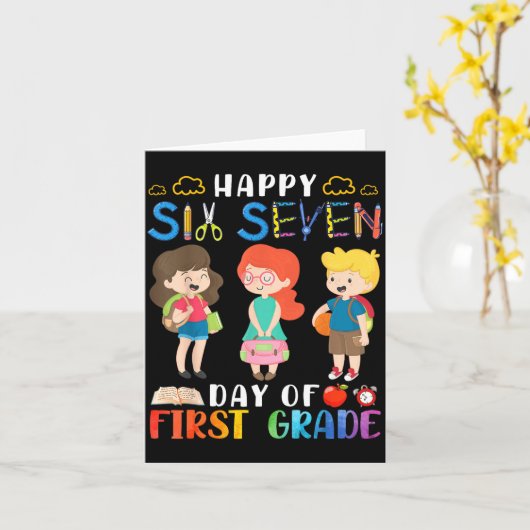 Happy Six Seven Day Of First Grade Student Back To カード (黄色い花)