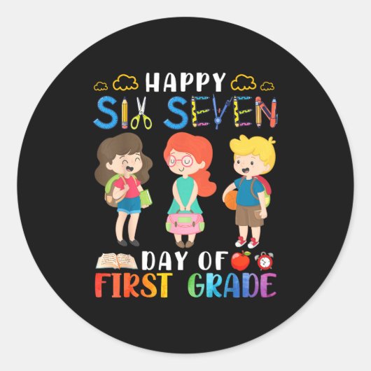 Happy Six Seven Day Of First Grade Student Back To ラウンドシール (正面)