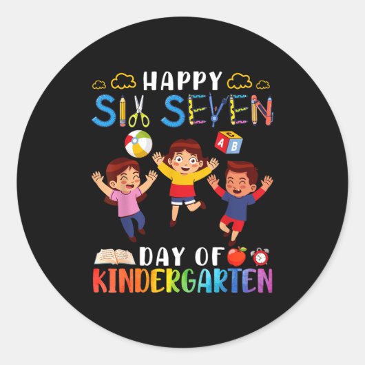 Happy Six Seven Day Of Kindergarten Student Back T ラウンドシール (正面)
