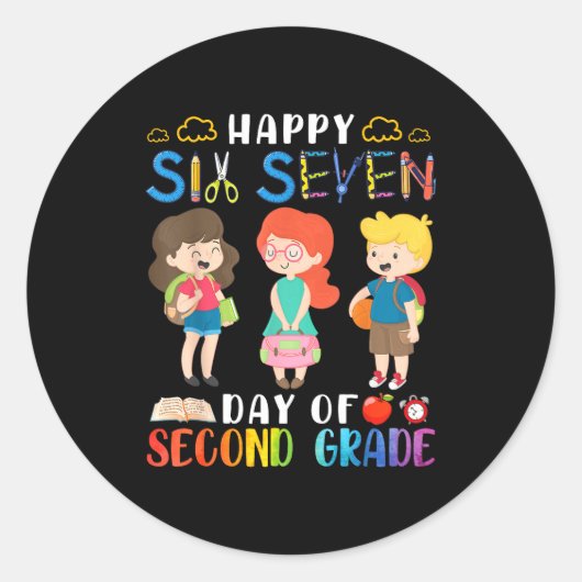 Happy Six Seven Day Of Second Grade Student Back T ラウンドシール (正面)