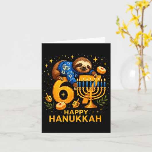 Happy Six Seven Hanukkah Funny Meme Menorah Sloth  カード (黄色い花)