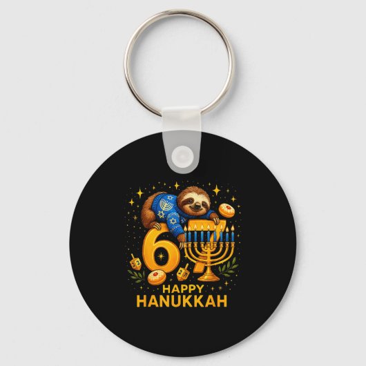 Happy Six Seven Hanukkah Funny Meme Menorah Sloth  キーホルダー (正面)