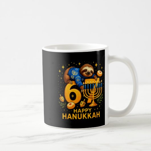 Happy Six Seven Hanukkah Funny Meme Menorah Sloth  コーヒーマグカップ (右)
