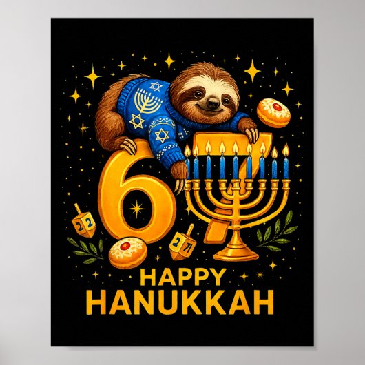 Happy Six Seven Hanukkah Funny Meme Menorah Sloth  ポスター (正面)