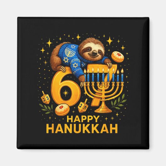 Happy Six Seven Hanukkah Funny Meme Menorah Sloth マグネット (正面)