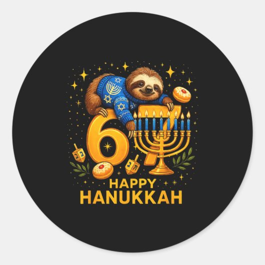 Happy Six Seven Hanukkah Funny Meme Menorah Sloth  ラウンドシール (正面)