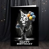Happy Skeleton Wearing a Party Hat Birthday カード