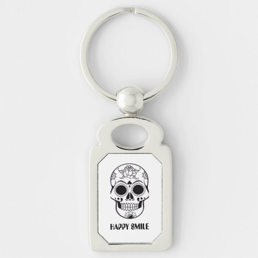 Happy Smile Skull – Floral Skull Art Keychain キーホルダー (正面)