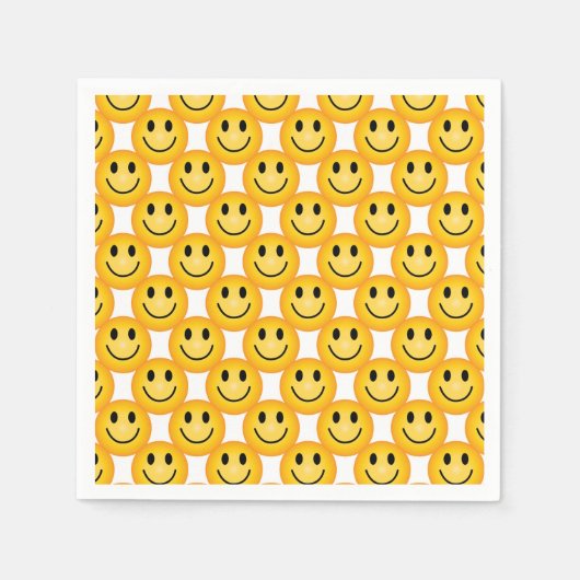 Happy Smiley Face Emoji Printed Party Paper Napkin スタンダードカクテルナプキン (正面)
