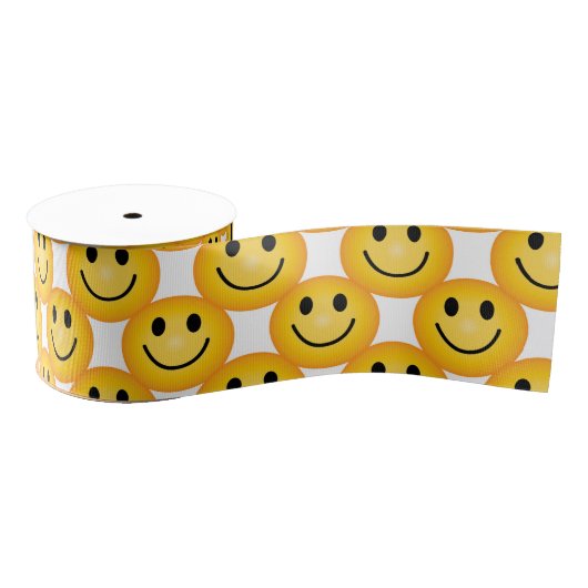 Happy Smiley Face Emoji Printed Ribbon グログランリボン (リール)