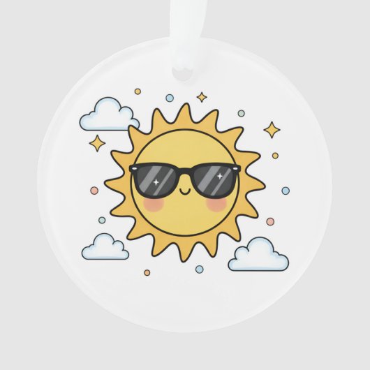Happy Smiling Sun Cartoon - Minimalist Kawaii Suns オーナメント (正面)