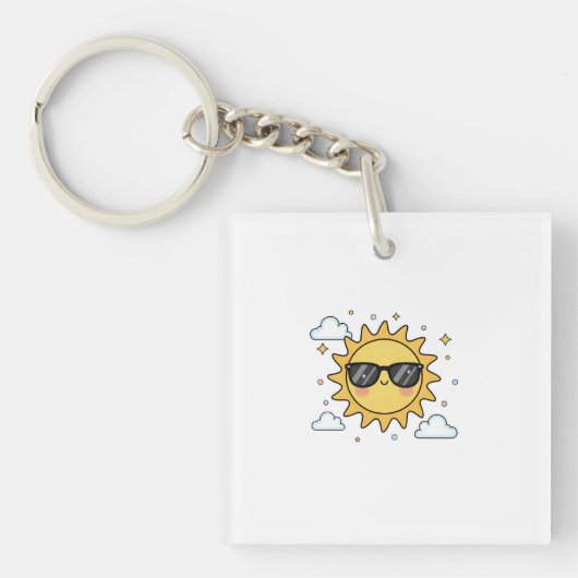 Happy Smiling Sun Cartoon - Minimalist Kawaii Suns キーホルダー (正面)