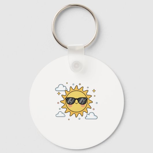 Happy Smiling Sun Cartoon - Minimalist Kawaii Suns キーホルダー (正面)