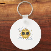 Happy Smiling Sun Cartoon - Minimalist Kawaii Suns キーホルダー (正面)