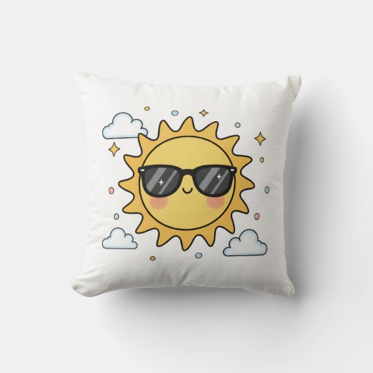 Happy Smiling Sun Cartoon - Minimalist Kawaii Suns クッション (正面)
