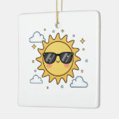 Happy Smiling Sun Cartoon - Minimalist Kawaii Suns セラミックオーナメント (左)