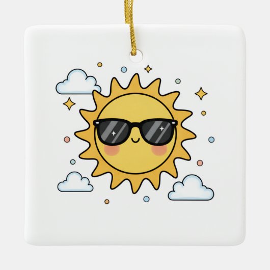 Happy Smiling Sun Cartoon - Minimalist Kawaii Suns セラミックオーナメント (正面)